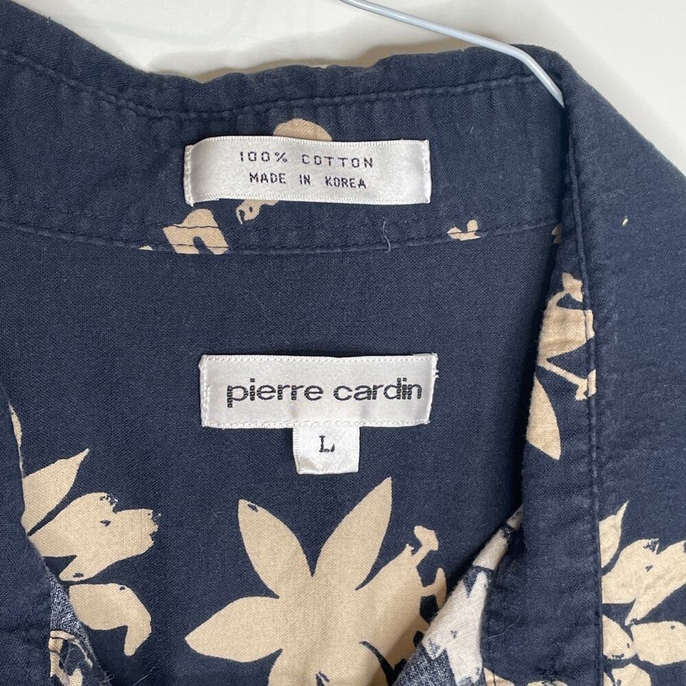 Pierre Cardin Men's Cotton Button-Down Shirt Sz L Relaxed Tropical Casual Travel - Picture 5 of 11